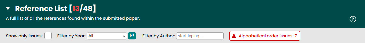 Screenshot showing the filter bar at the top of the reference list section