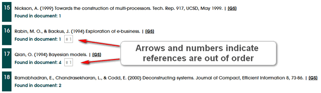 Arrows showing alphabetical order issues