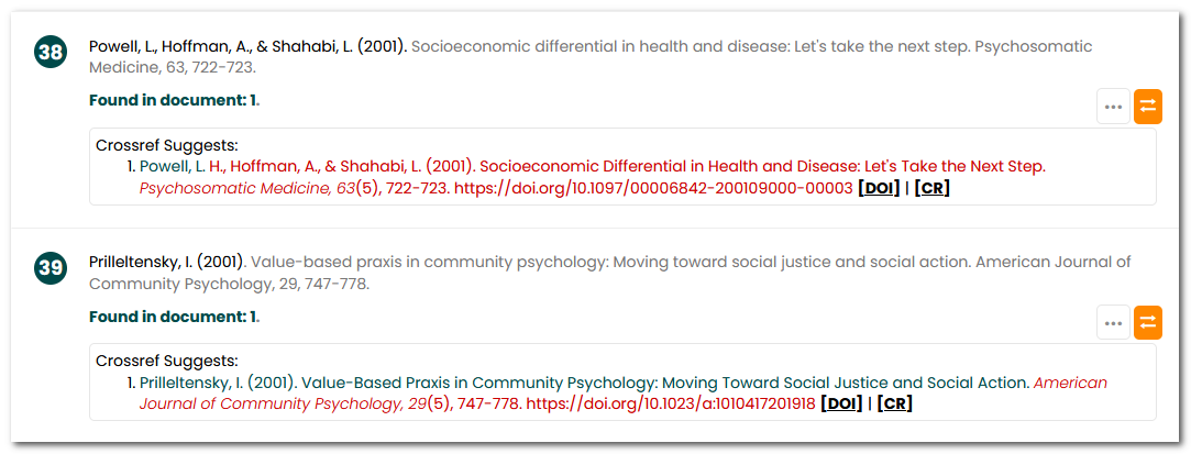 Reference entries showing Crossref results